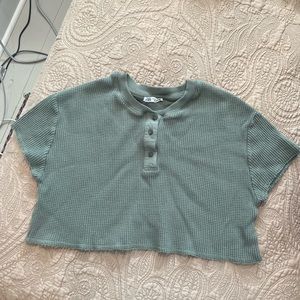 Zara Green Waffle Cropped Tee